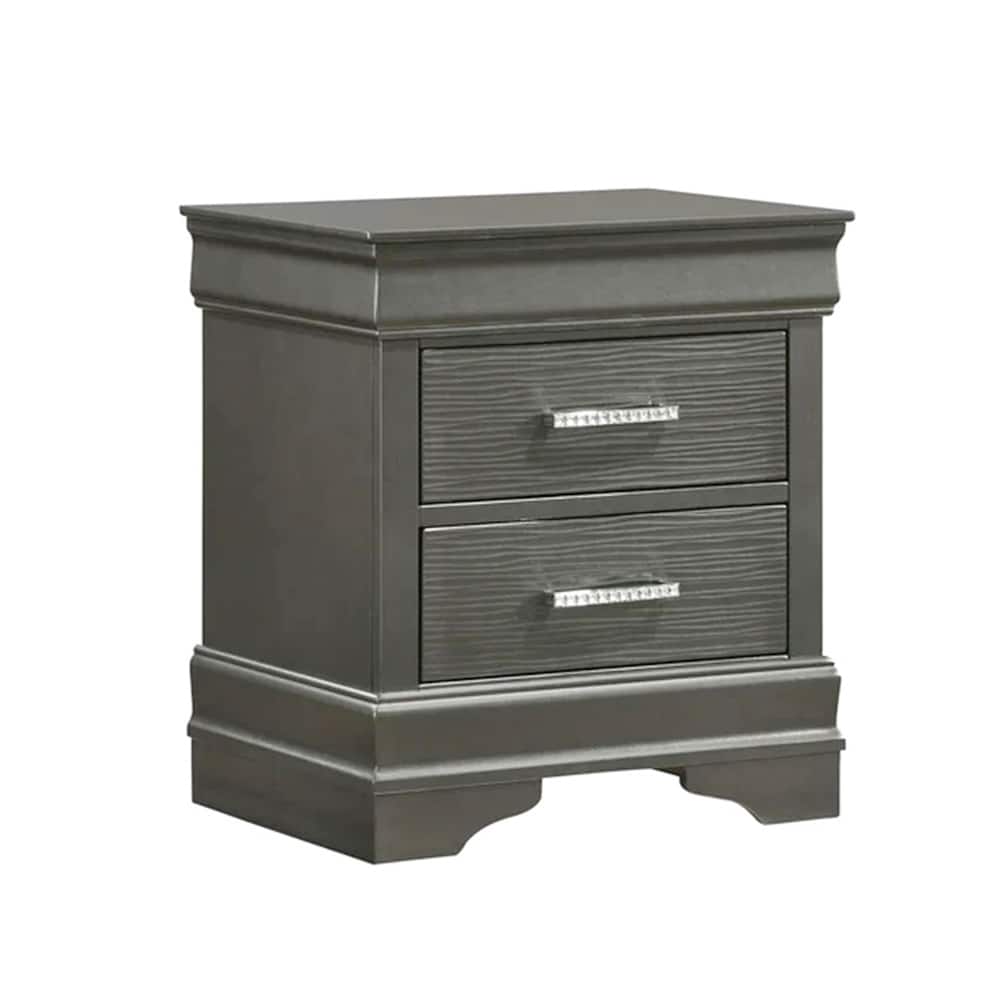 2 Drawers Wooden Nightstand with Bar Pull Handles in Dark Gray