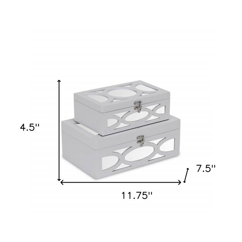 HomeRoots Set of Two White Mirrored Glass And Wood Box With Lid