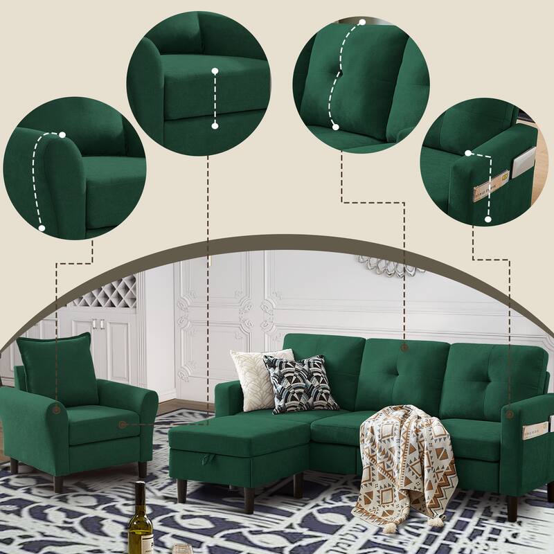 3 Pieces Living Room Set with Storage Ottoman