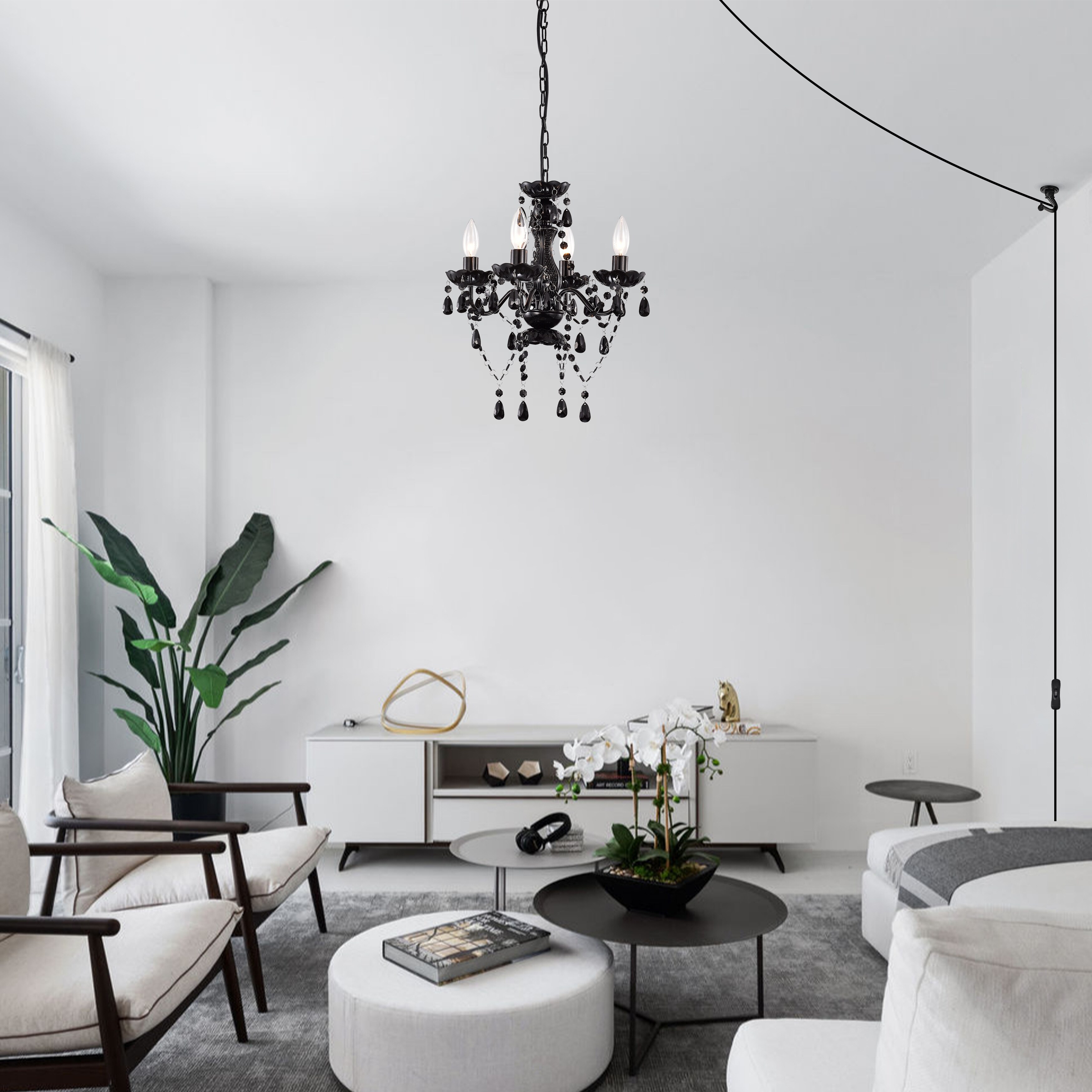 Black plug in chandelier on sale