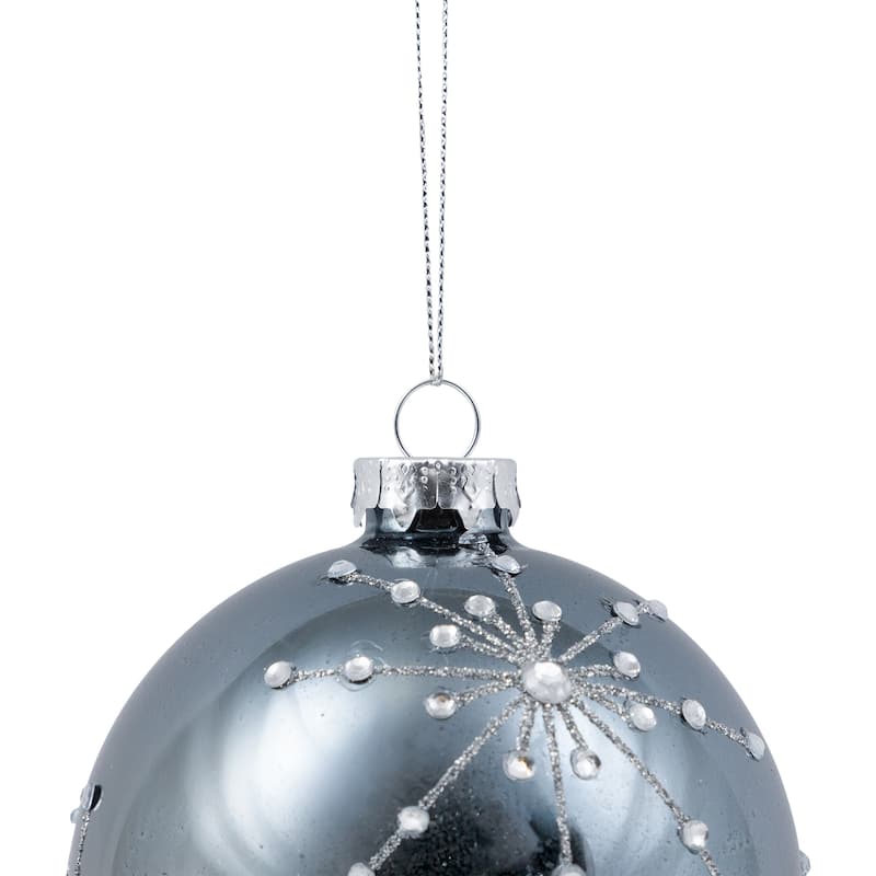 Shiny Silver Mirrored Glitter Snowflakes Christmas Ball Ornament 4"