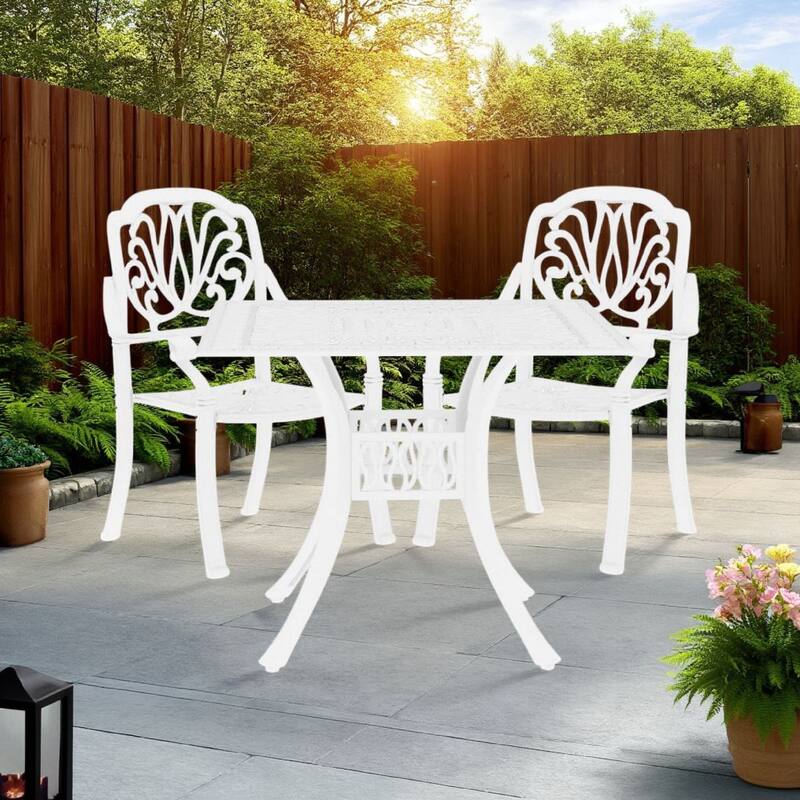 Outdoor 3pc Bistro Table and Chairs Set, Trellis Pattern, White Metal