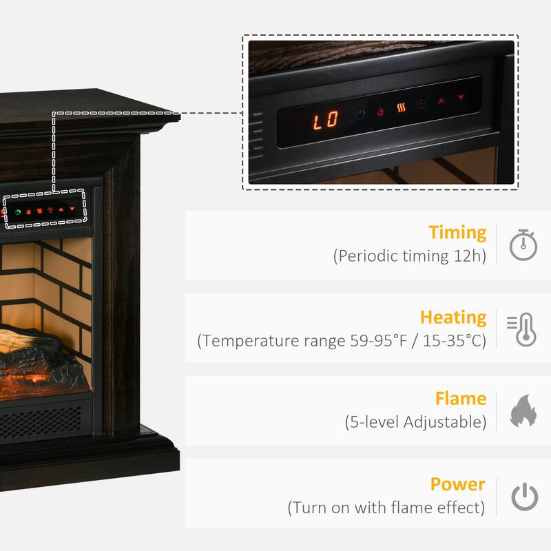 31" Electric Fireplace with Dimmable Flame Effect and Mantel, Space Heater with Log Hearth and Remote Control, 1400W, Brown