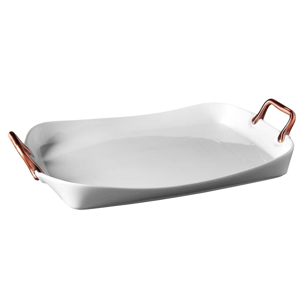 Denmark 19.60" White Rectangular Shallow Tray with Handles