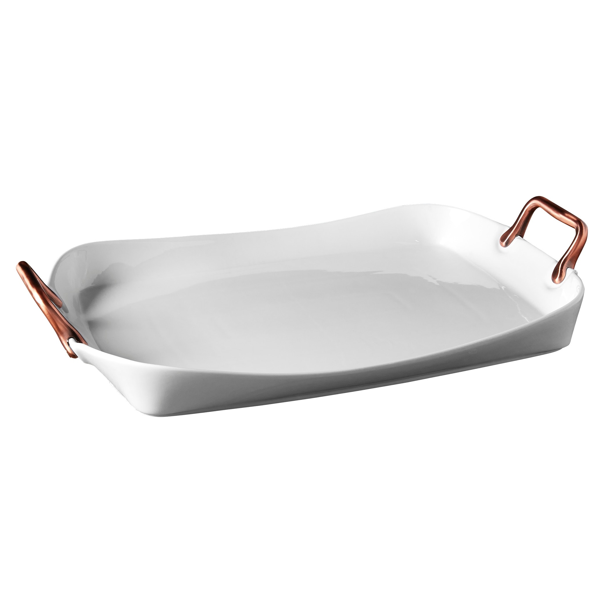 Denmark 19.60" White Rectangular Shallow Tray with Handles