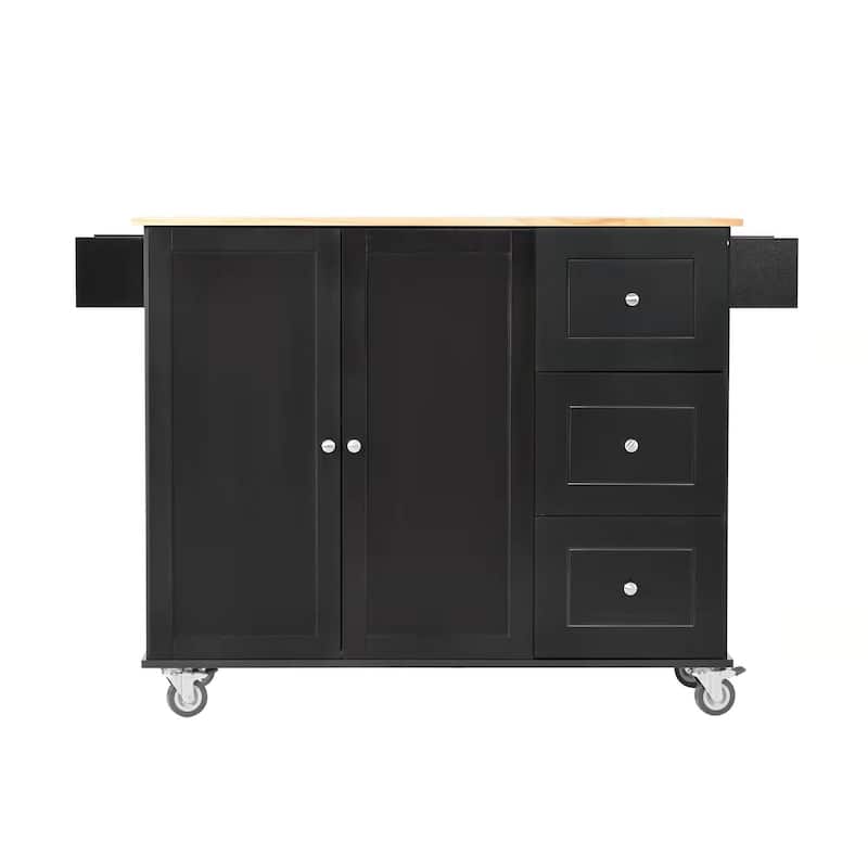 52.7" W Rolling Mobile Kitchen Island with Solid Wood Top and Locking Wheels,Storage Cabinet and Drop Leaf Breakfast Bar