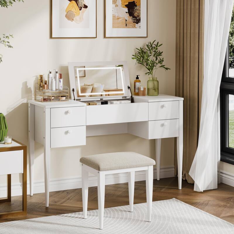 Makeup Vanity Desk with Flip Top Mirror and Lights