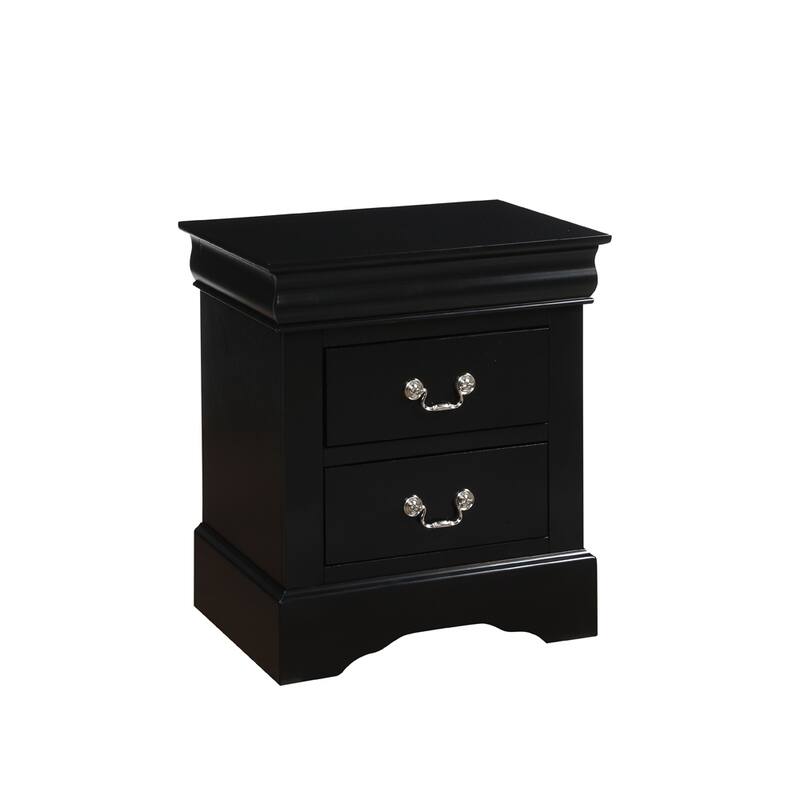 Modern Black Nightstand with Two Drawers and Nickel Handles