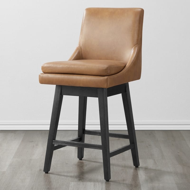 Luca Counter Height Swivel Barstool - Single - Cognac-Faux Leather - Counter Height