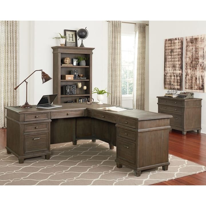 Carson Wood L-Desk & Return, Writing Table, Office Desk, Gray