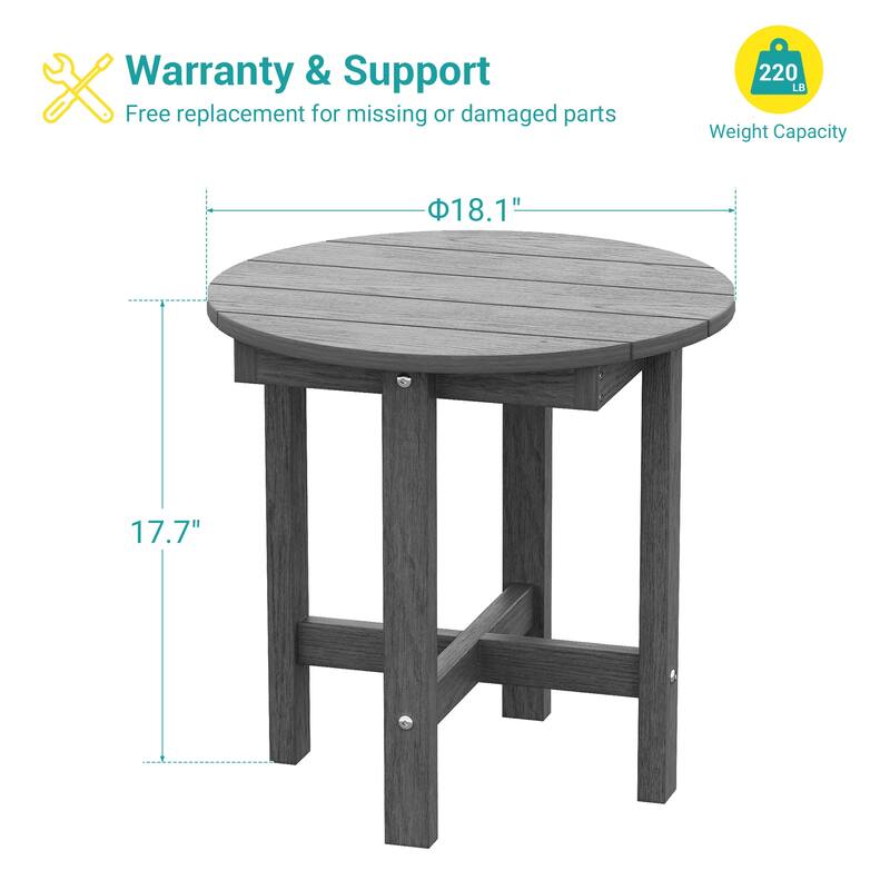 HDPE All-weather Outdoor Side Table, Easy Install Patio Table