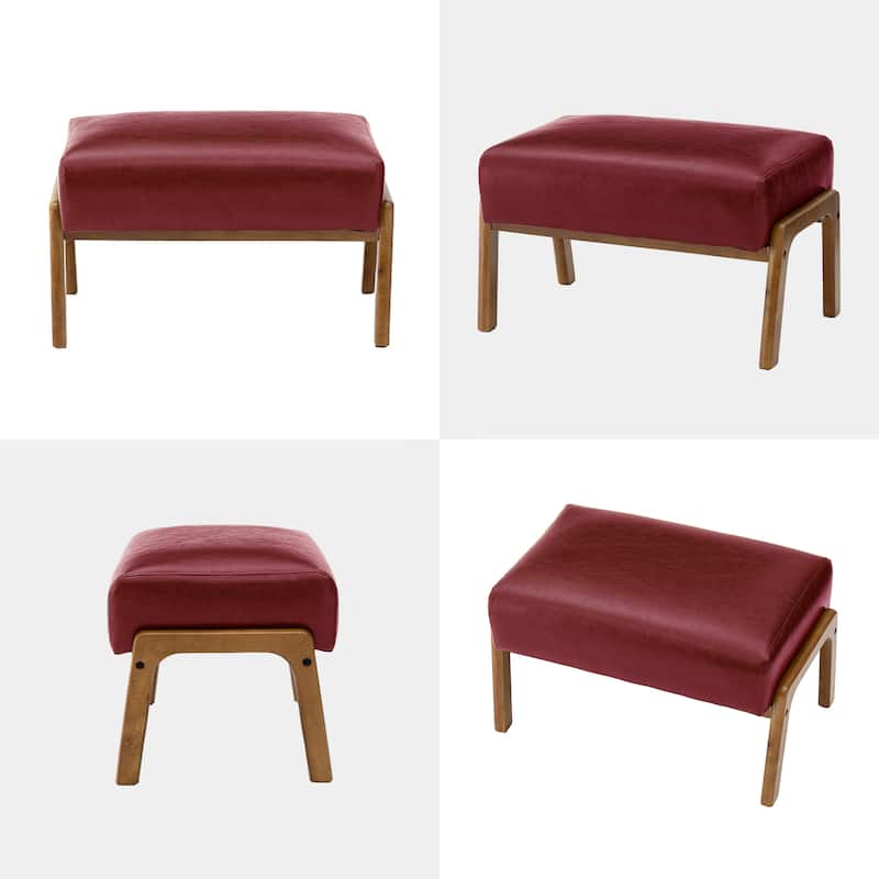Glitzhome Set of 2 Mid-century Leatherette Ottoman Accent Stools