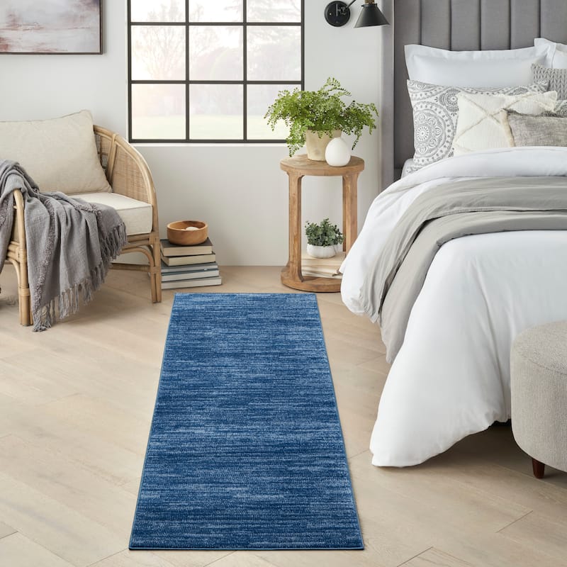 Nourison Modern Solid Indoor/Outdoor Area Rug - 6' Runner - Navy