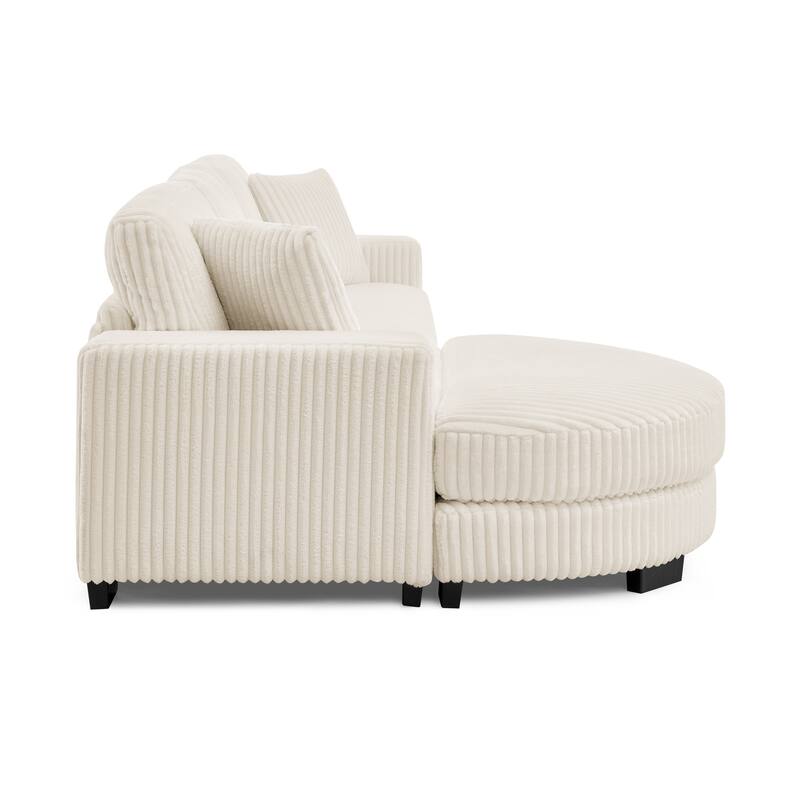 Corduroy Tufted Upholstered Sofa, L-Shaped Modular Sectional Sofa, Convertible Sleeper Sofa with Curved Ottoman