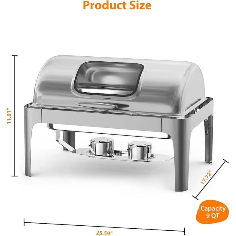 9 QT Roll Top Rectangular Chafing Dish, Food Warmer for Buffet
