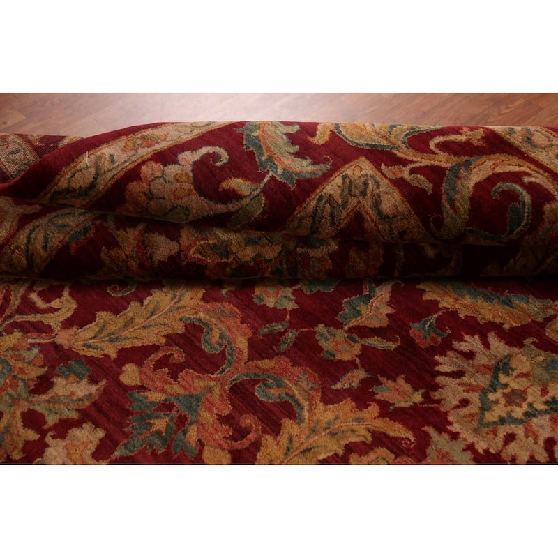 All-Over Floral Red Agra Indian Area Rug Hand-Knotted Wool Carpet - 7'10"x 10'4"