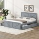 preview thumbnail 13 of 22, Queen Size Durable Pine Wooden Platform Bed Frame with 4-Storage Drawers, Support Legs and Headboard, Easy to Assemble, White Grey