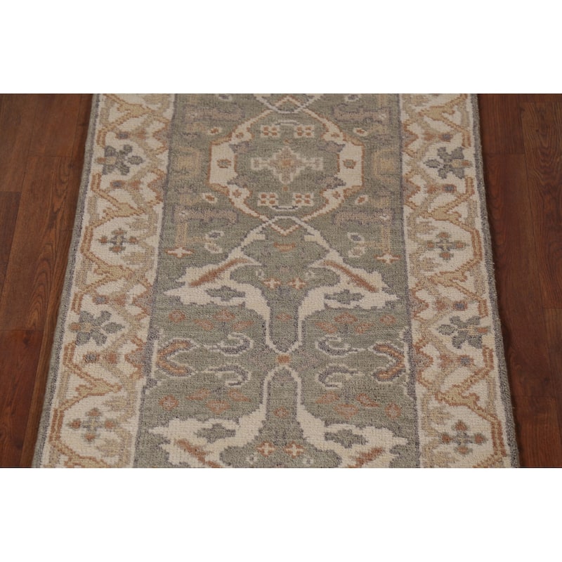 All-Over Oushak Indian Runner Rug Hand-Knotted Wool Carpet - 2'7"x 10'0"