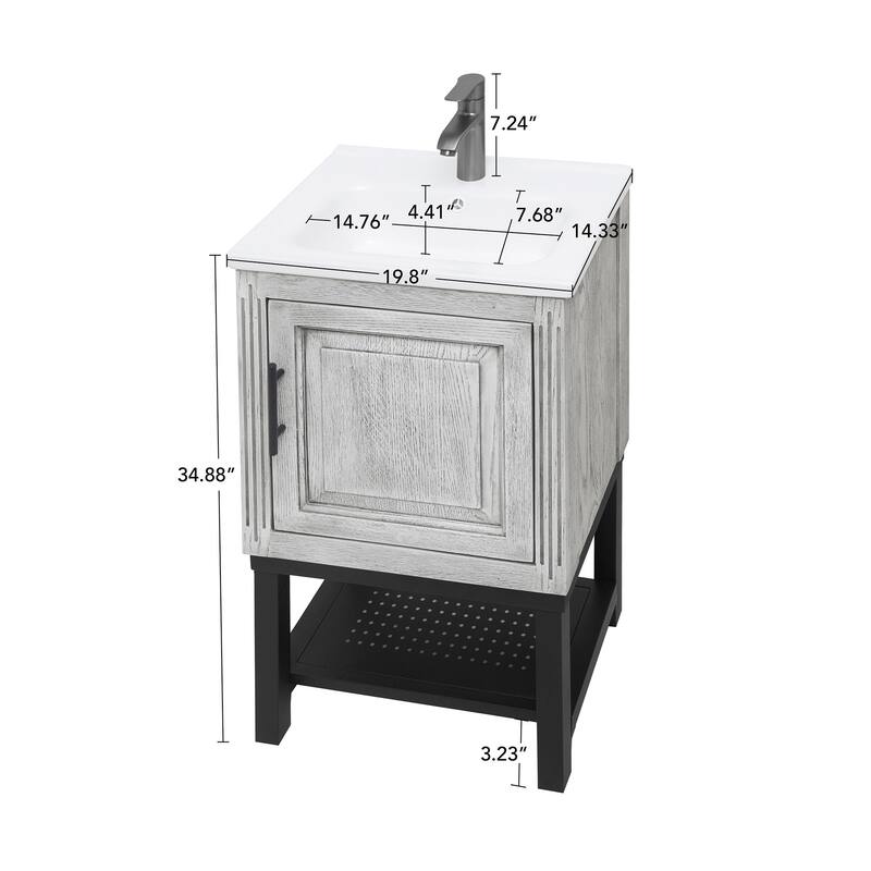 20" Small Bathroom Vanity with Sink & Hot and Cold Faucet, Freestanding Bathroom Cabinet with White Ceramic Basin