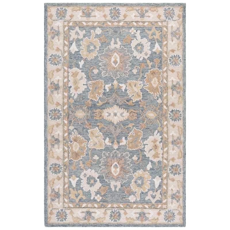 SAFAVIEH Handmade Ebony Viktorya Wool Rug - Grey/Beige - 6' x 9'