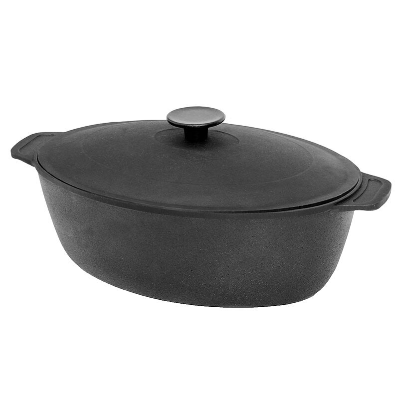 cast iron roasting pan with lid
