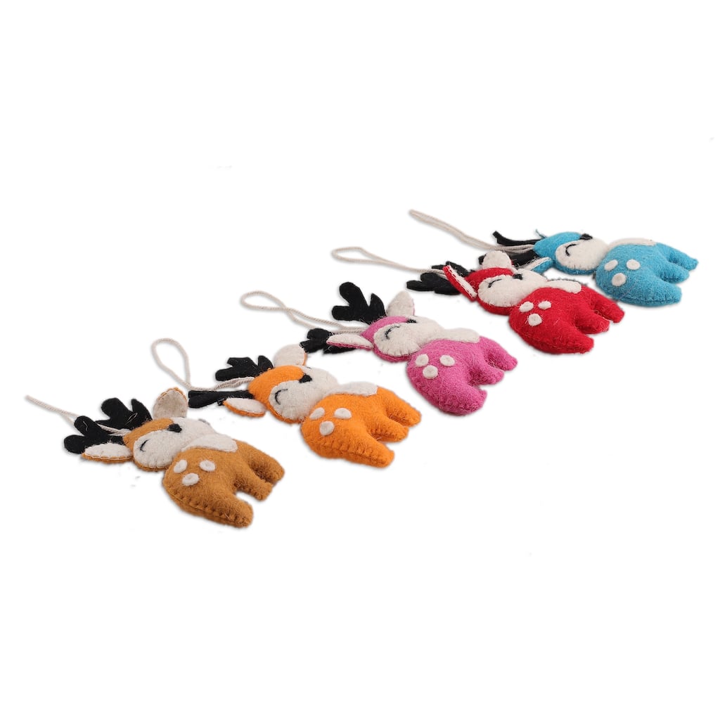 Novica Handmade Adorable Reindeer Wool Felt Ornaments (Set Of 5)
