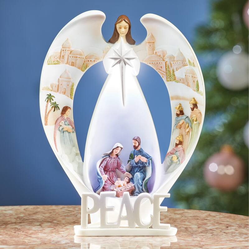 LED Lighted Peace Angel Nativity Figurine - 6 x 8 x 2.88 - White