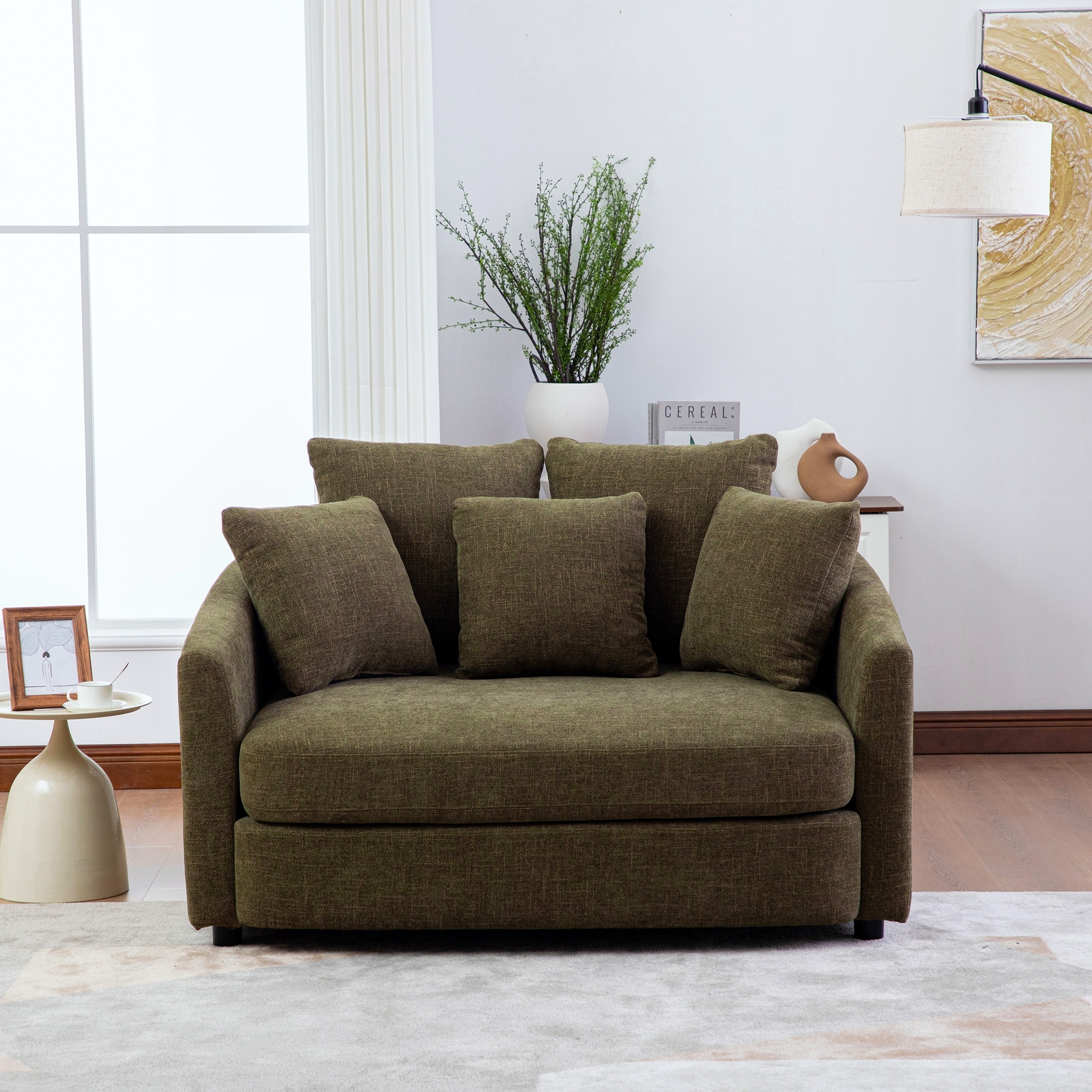 Green Upholstered Lounge Chair Accent Chair Reading Chair with Pillows, Barrel Chair Armchair Club Chair