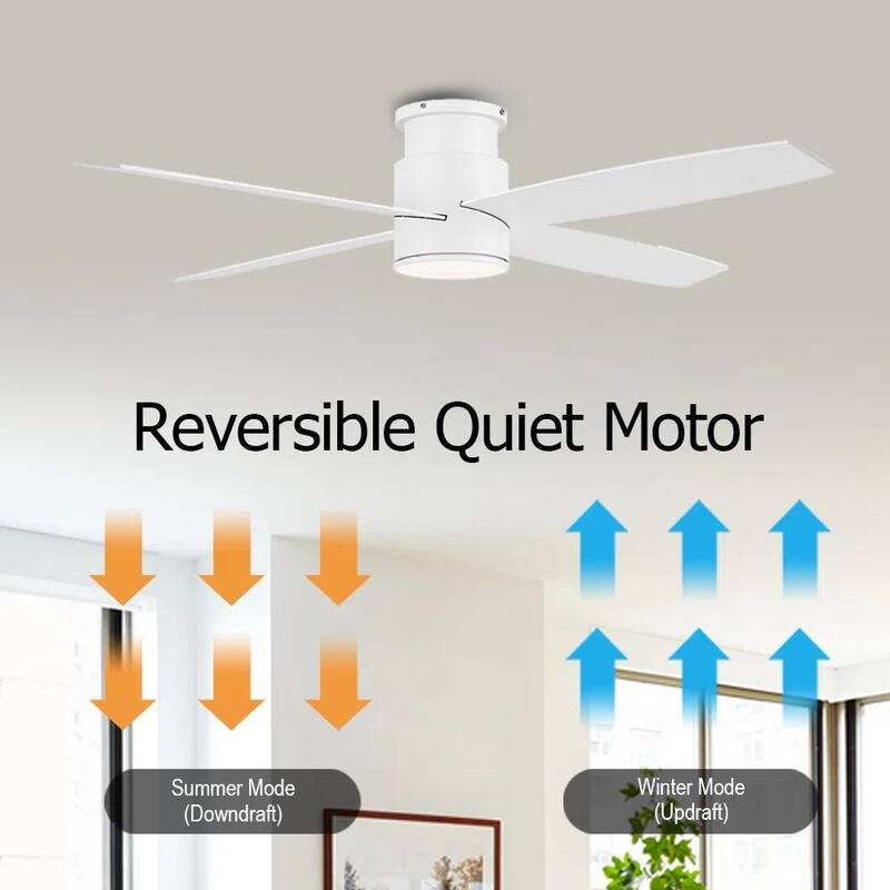 MLiAN Flush Mount DC Ceiling Fan with Lights and Remote, 4 Reversible Blades