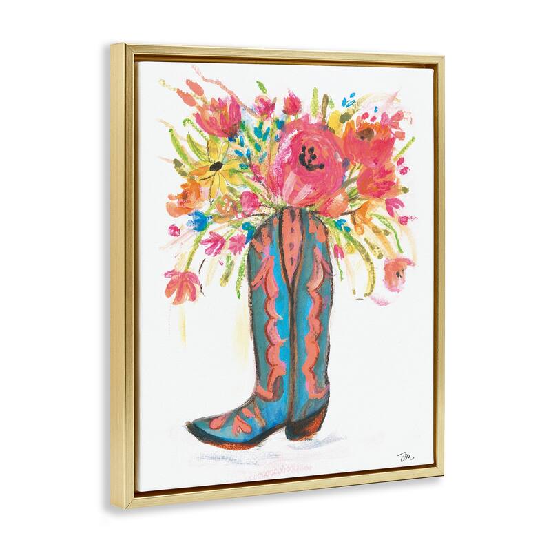 Stupell Floral Cowgirl Boot Pastels Framed Floater Canvas Wall Art Design By Jessica Mingo
