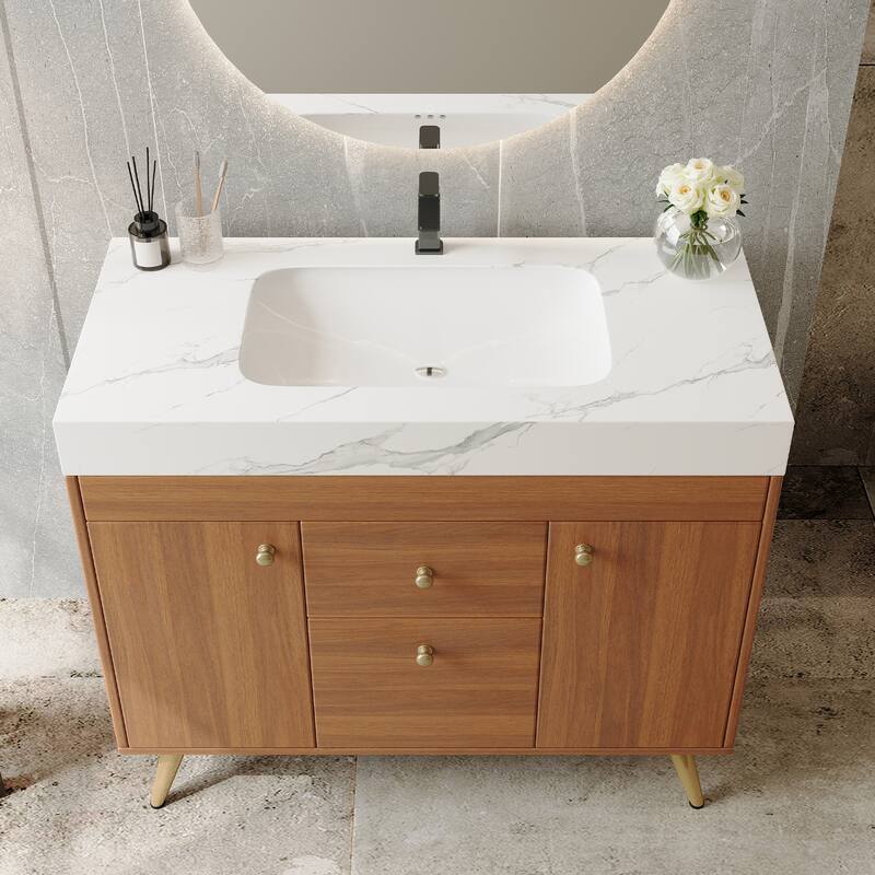 36" Modern Freestanding Bathroom Vanity with Sintered Stone Top & Ceramic Sink, Smart Storage Design & Drawers