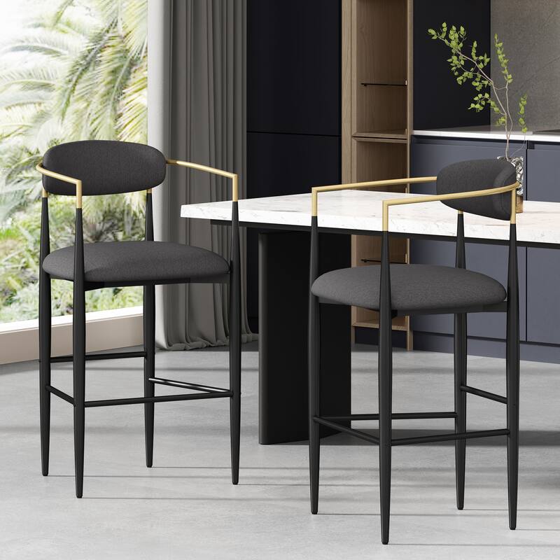 Iron Art Frame High Barstool, Open Backrest Bar Chair Set, Kitchen Island Dining Chair, Counter Jewelry Chair (Set of 2)