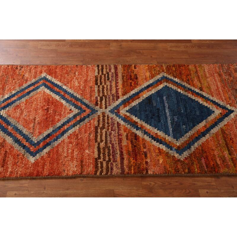 Orange Moroccan Runner Rug Handmade Tribal Oriental Wool Carpet - 2'9" x 9'10"