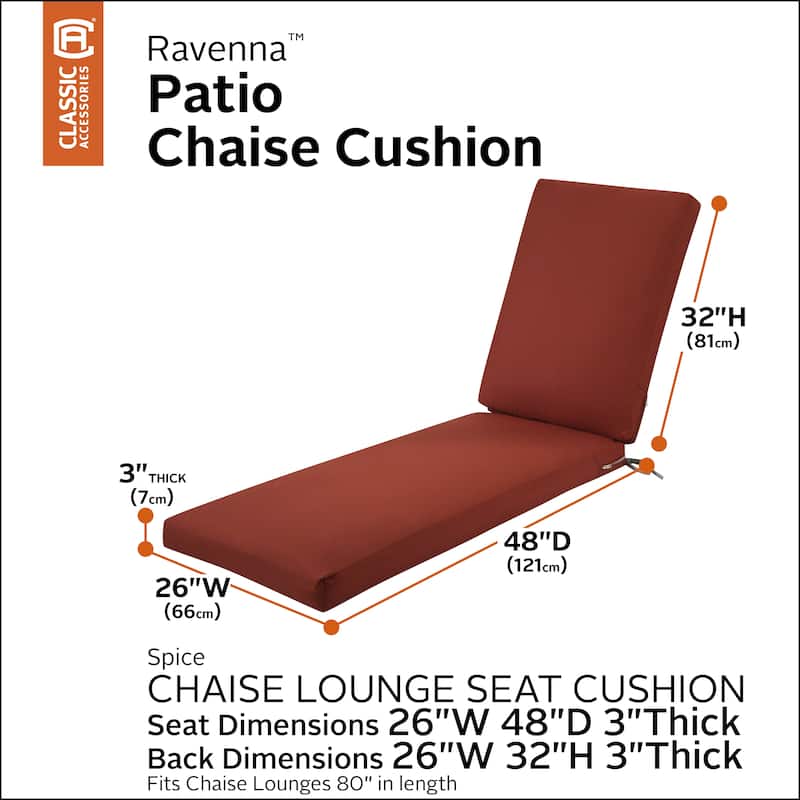 Classic Accessories Ravenna Water-Resistant Patio Chaise Cushion, 80 x 26 x 3 Inch