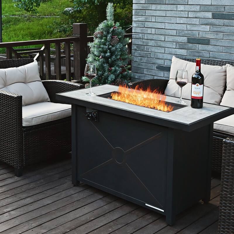 60,000 BTU Outdoor Rectangle Gas Fire Table W/ Ceramic Tabletop