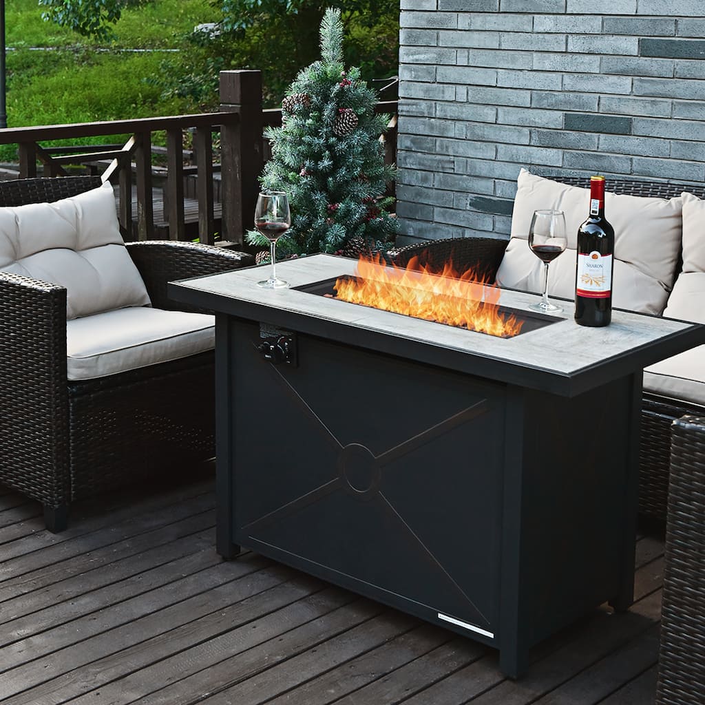 60,000 BTU Outdoor Rectangle Gas Fire Table W/ Ceramic Tabletop