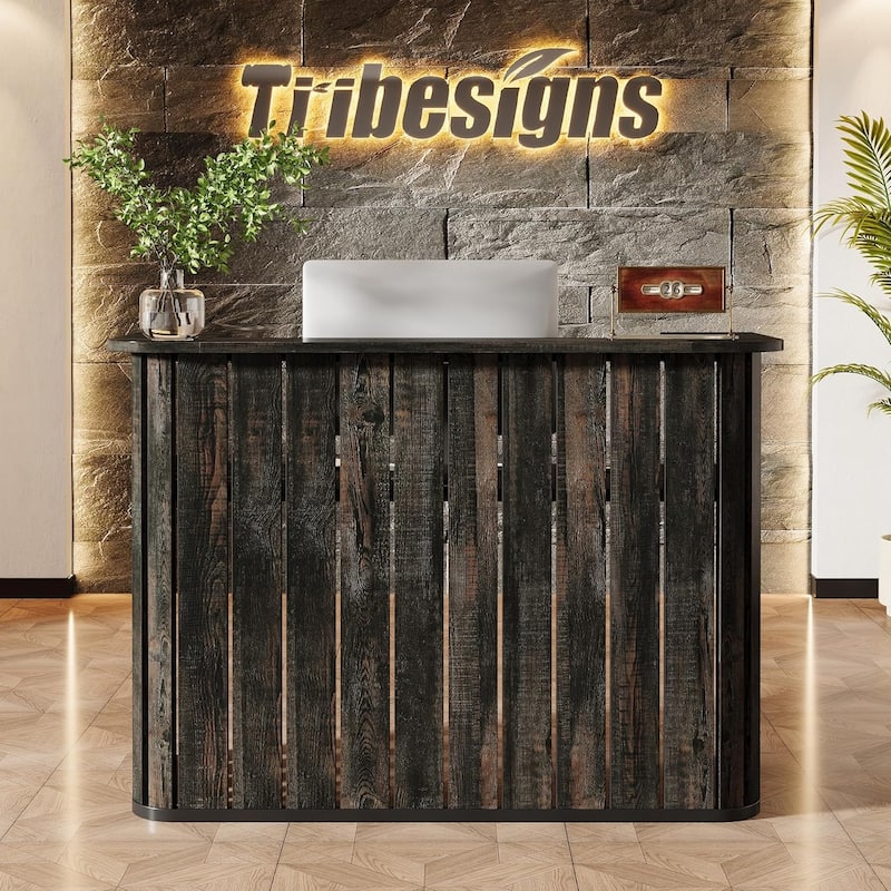63" Reception Desk with Counter, Modern U-Shaped Front Desk, Retail Checkout Counter Table