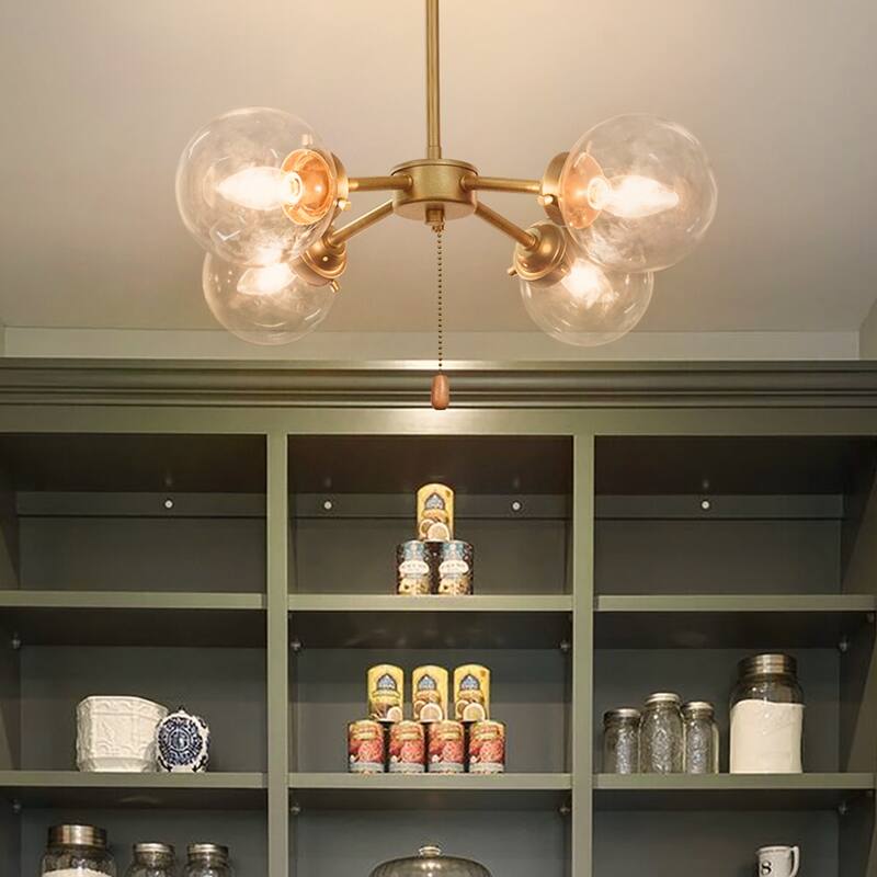 Mid-century Modern Gold Sputnik 4-light Switch Chandeliers Globe Glass Ceiling Lights for Dining Room - D 19.5'' x H 65.5''