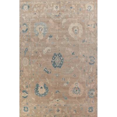 Vegetable Dye Brown Oushak Turkish Area Rug Handmade Wool Carpet - 9'4" x 12'11"