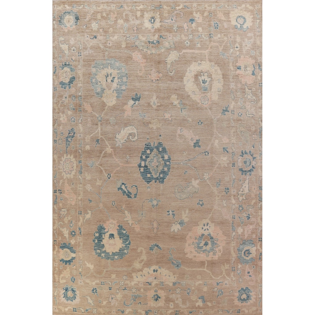 Hand Knotted Oriental 100% Wool Carpet Transitional All-Over Brown Oushak Area Rug - 12' 11'' X 9' 4''