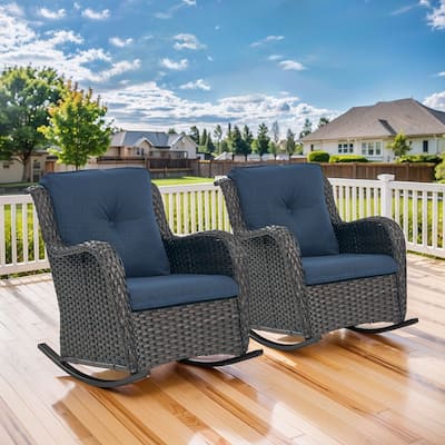 Gymojoy Comfortable PE Rattan Wicker Outdoor Rocking Chair Set of 2