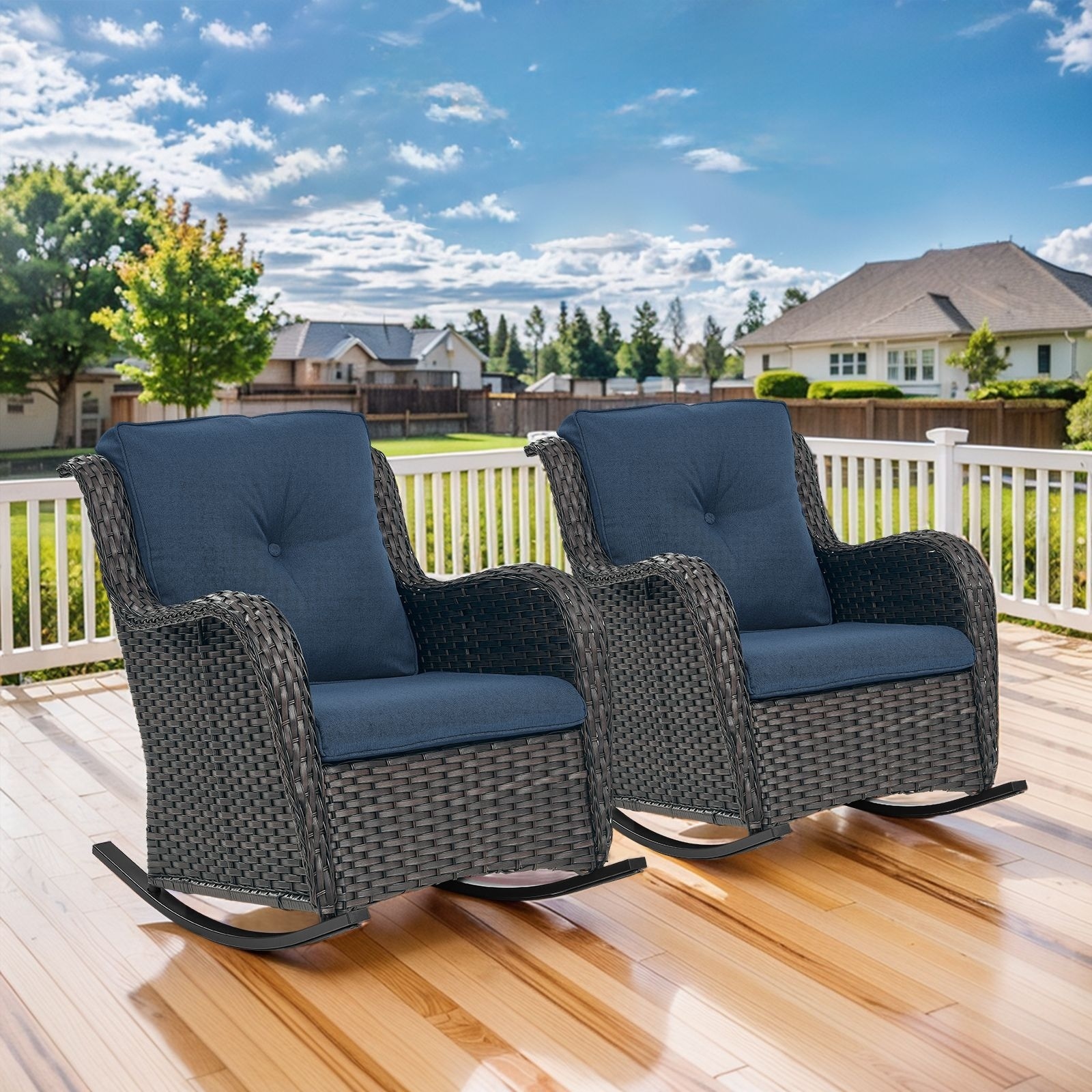 Gymojoy Comfortable PE Rattan Wicker Outdoor Rocking Chair Set of 2
