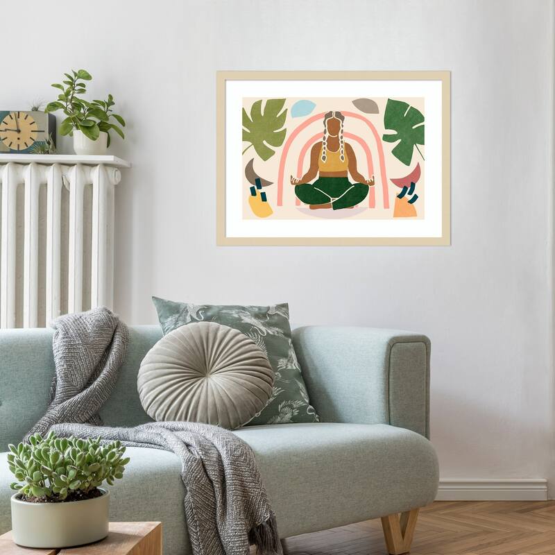 Om Together Lotus by June Erica Vess Wood Framed Wall Art Print