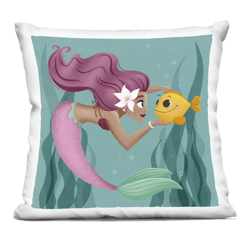 Stupell Mermaid & Fish Friends Decorative Printed Throw Pillow Design by Sarah Hickman - Accent - Polyester - Blue - Single
