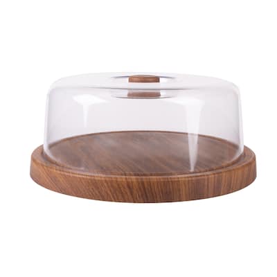 Luxe Party Mahogany Collection Cake Serving Tray with Cover - 12.01" x 12.01" x 4.13"