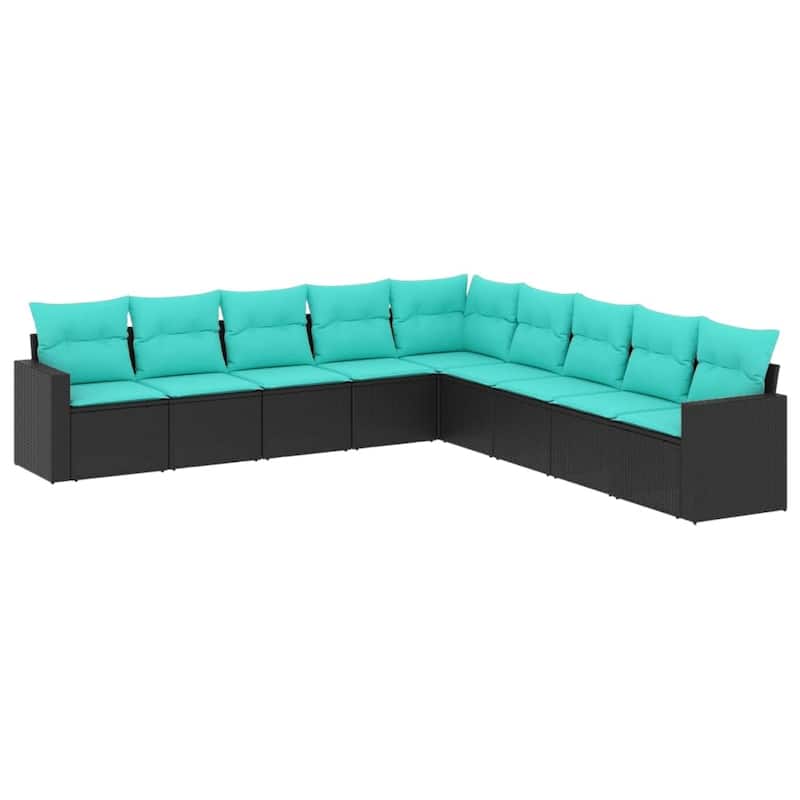 vidaXL 9/10 Piece Patio Sofa Set with Cushions Black Poly Rattan - 24.4" x 24.4" x 27.2"