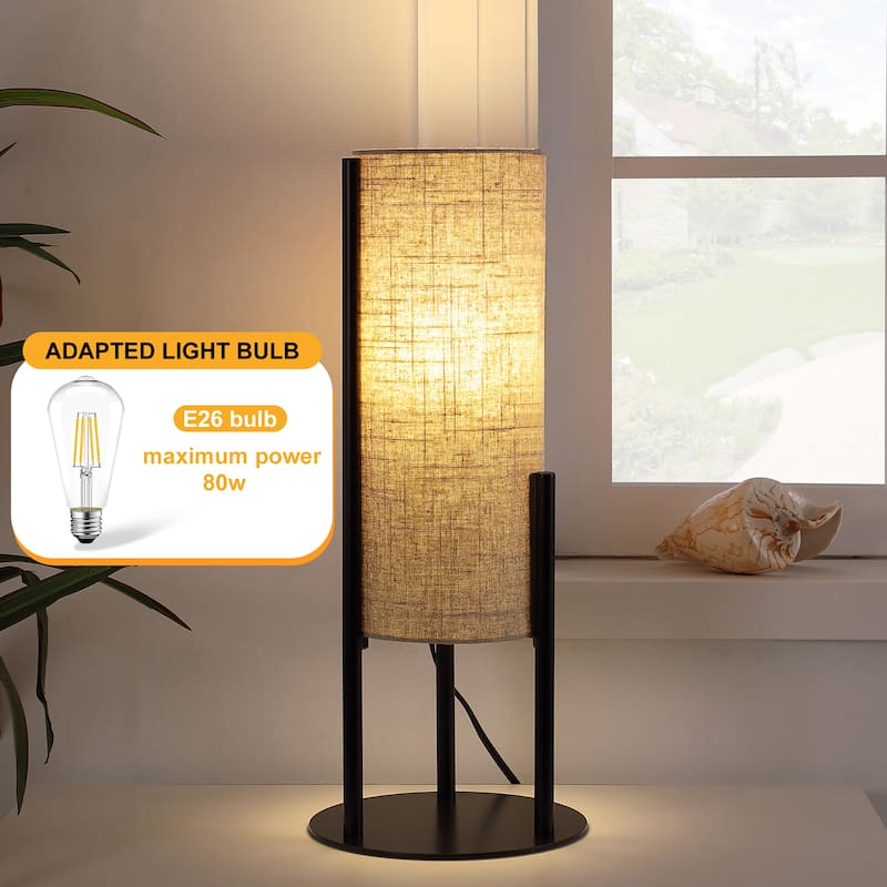22 In. H Modern Upright Beige Linen Drum Accent Table Lamp