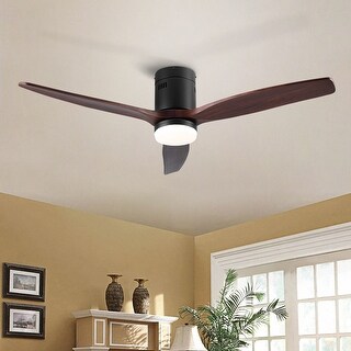 52 In Intergrated Led Low Profile Ceiling Fan Lighting With Brown Solid 