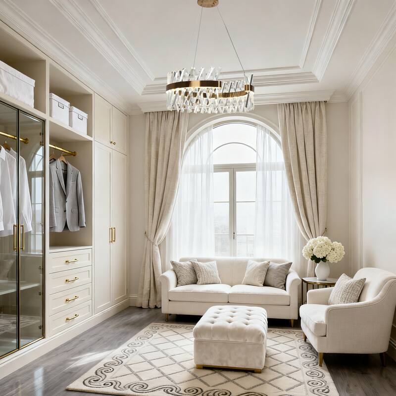 Modern LED Crystal Gold Drum Chandelier for Dining Living Room Bedroom - D23.2" x H9.4"