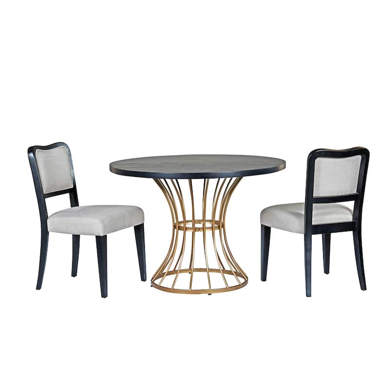 42" Round Dining Set-Solid Wood-Look Veneer Table +2 Upholstered Walnut-Finish Chairs,Heavy-Duty Iron Base,Space-Saving,3-Piece